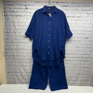 J. Crew women’s Deep Blue Casual Button-Down Shirt/pants set Sz XXS/Xs nwt over